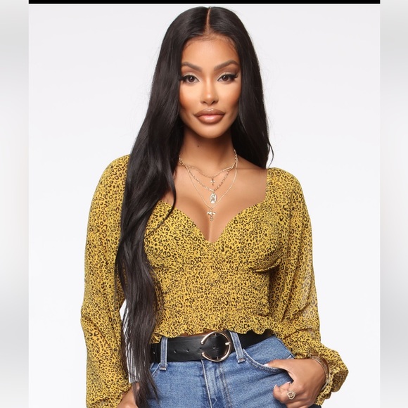 Yellow animal print top - Picture 1 of 2